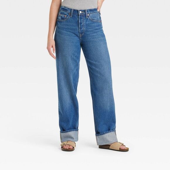 Universal Thread Denim - Universal Thread Women's Mid-Rise Baggy Jeans Clas Vintage Light Dark Wash